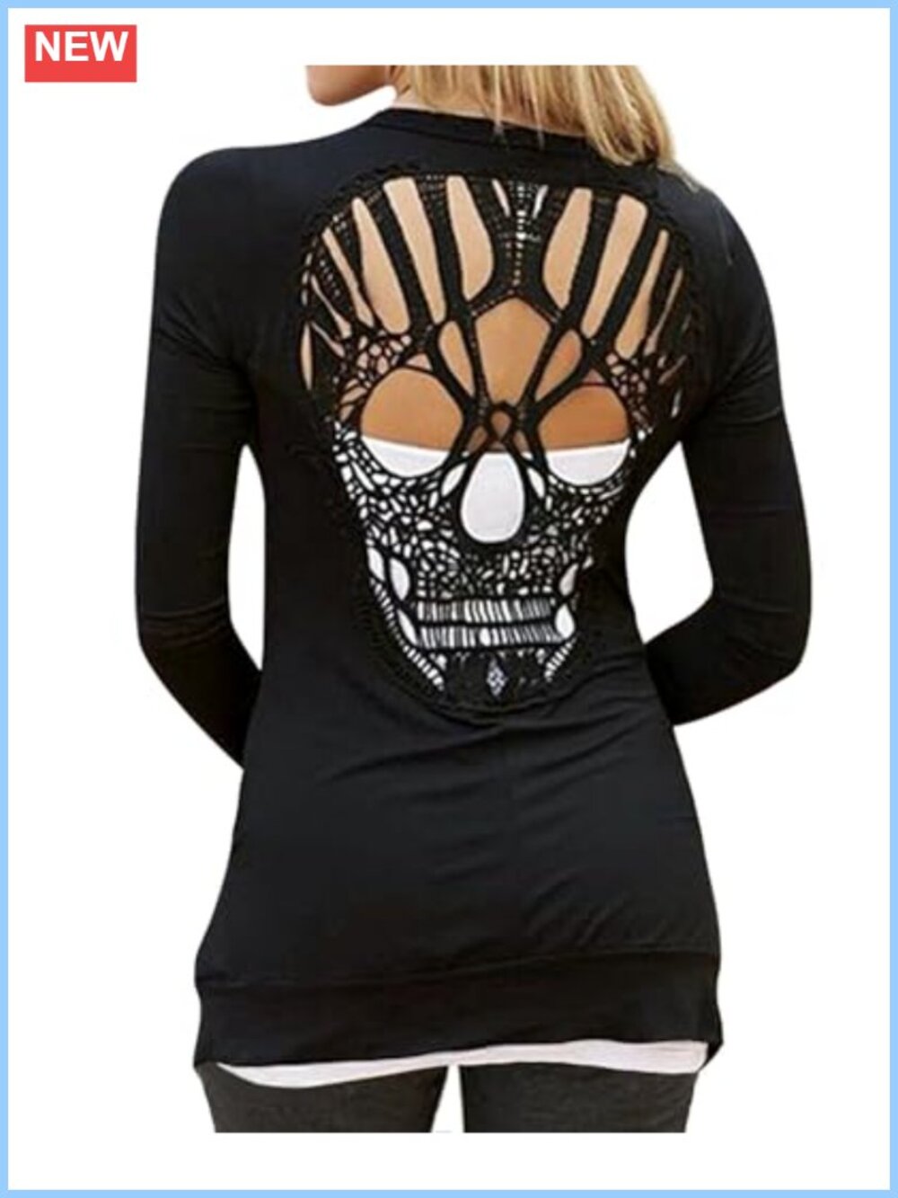Womens Long Sleeve Open Front Cut Out Skull Cardigan Sweater Tops